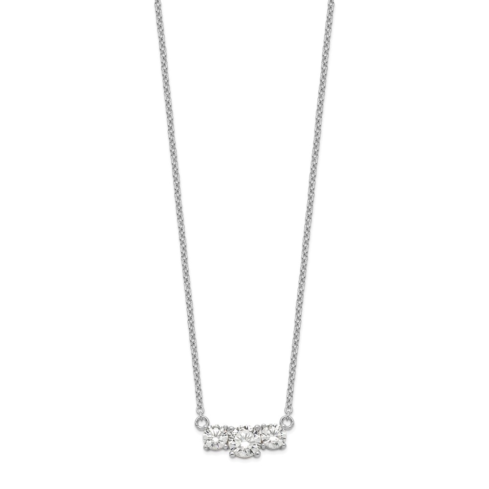 Sterling Silver Rhodium-plated CZ 3-Stone w/1in ext. Necklace (QG4055-16.5)