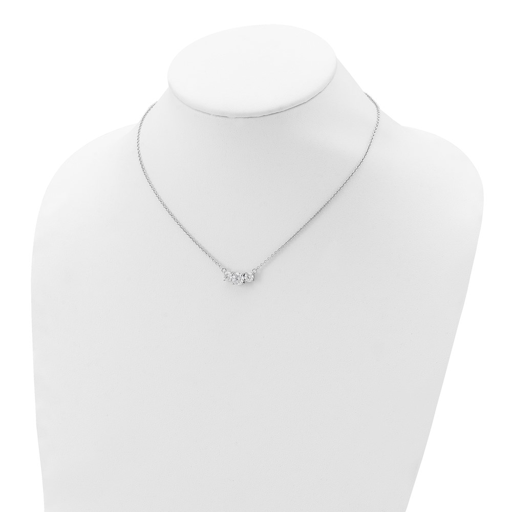 Sterling Silver Rhodium-plated CZ 3-Stone w/1in ext. Necklace (QG4055-16.5)