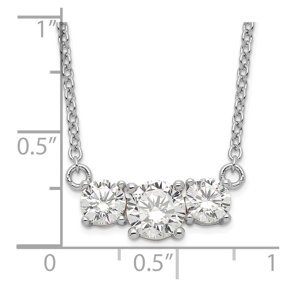 Sterling Silver Rhodium-plated CZ 3-Stone w/1in ext. Necklace (QG4055-16.5)