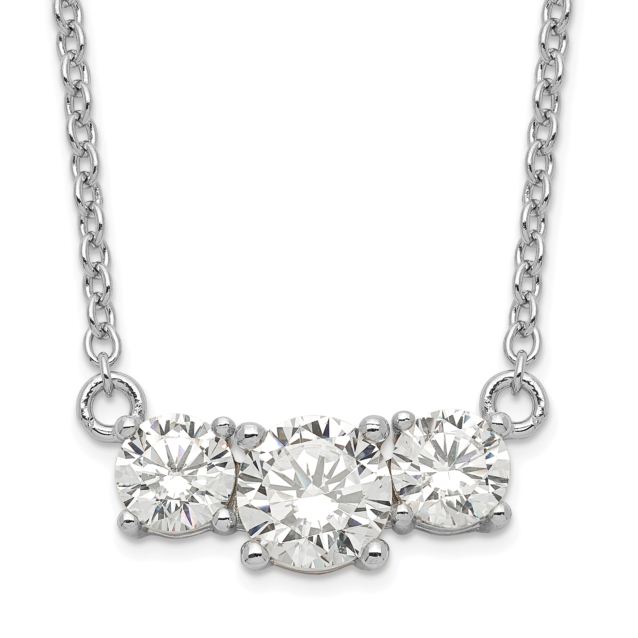 Sterling Silver Rhodium-plated CZ 3-Stone w/1in ext. Necklace (QG4055-16.5)
