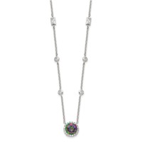 Sterling Silver Rhodium-plated Dark Mystic CZ Halo Pendant on 10-Station Necklace, 18" view 2