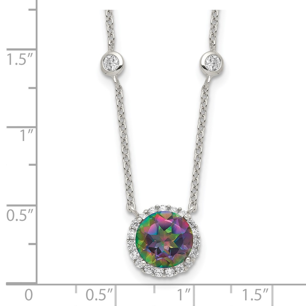 Sterling Silver RH-plated Dark Mystic CZ Halo Pendant on 10-Station Necklac (QG4056-18)