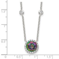 Sterling Silver Rhodium-plated Dark Mystic CZ Halo Pendant on 10-Station Necklace, 18" view 3