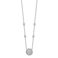 Sterling Silver Rhodium-plated Round CZ Filigree Pendant on 4-Station Chain Necklace with 2 Inch Extension, 16" view 2