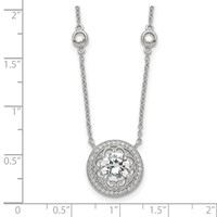Sterling Silver Rhodium-plated Round CZ Filigree Pendant on 4-Station Chain Necklace with 2 Inch Extension, 16" view 3