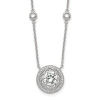 Sterling Silver Rhodium-plated Round CZ Filigree Pendant on 4-Station Chain Necklace with 2 Inch Extension, 16" view 1