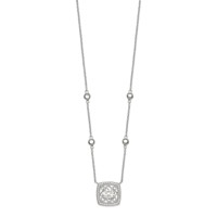 Sterling Silver Rhodium-plated Square CZ Filigree Pendant on 4-Station Chain Necklace with 2 Inch Extension, 16" view 2