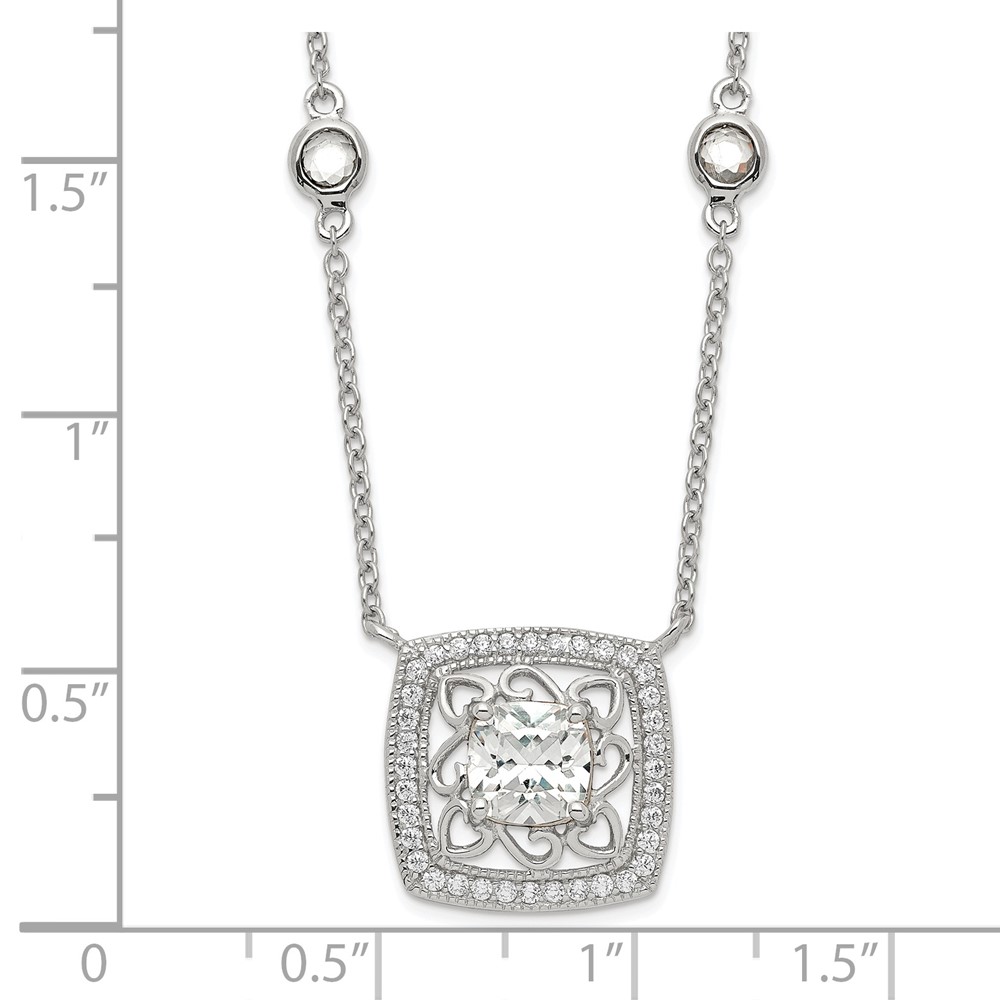 Sterling Silver Rhod-pltd Square CZ Pendant w/2in ext 4-Station Necklace (QG4059-16)