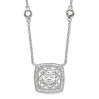 Sterling Silver Rhodium-plated Square CZ Filigree Pendant on 4-Station Chain Necklace with 2 Inch Extension, 16" view 1