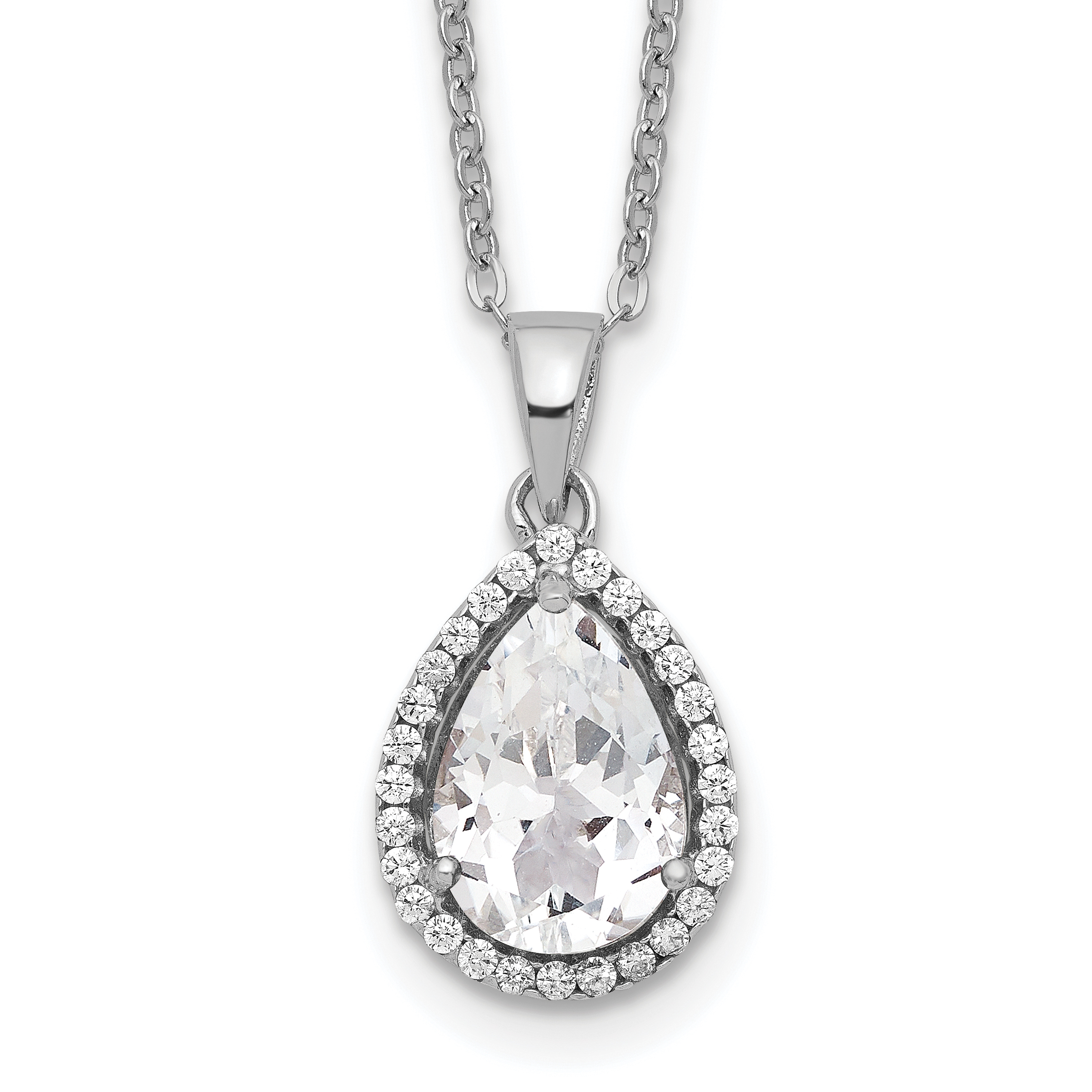 Sterling Silver Rhodium Created White Topaz & CZ Necklace (QG4069APR-18)