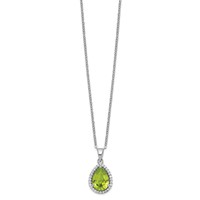 Sterling Silver Rhodium Polished Simulated Peridot & CZ Necklace view 2