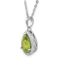 Sterling Silver Rhodium Polished Simulated Peridot & CZ Necklace view 5