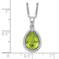 Sterling Silver Rhodium Polished Simulated Peridot & CZ Necklace view 3