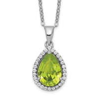 Sterling Silver Rhodium Polished Simulated Peridot & CZ Necklace view 1