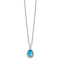 Sterling Silver Rhodium Polished Blue Topaz & CZ Necklace view 2