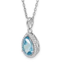Sterling Silver Rhodium Polished Blue Topaz & CZ Necklace view 5