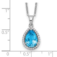 Sterling Silver Rhodium Polished Blue Topaz & CZ Necklace view 3
