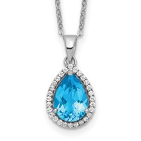 Sterling Silver Rhodium Polished Blue Topaz & CZ Necklace view 1