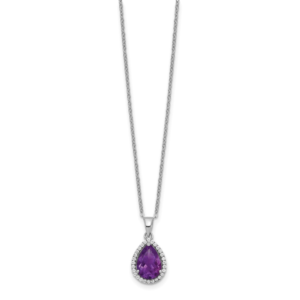 Sterling Silver Rhodium Polished Amethyst & CZ Necklace (QG4069FEB-18)