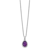 Sterling Silver Rhodium Polished Amethyst & CZ Necklace view 2