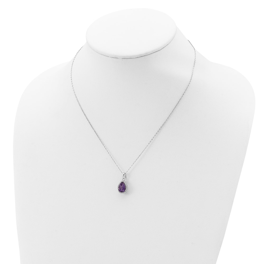 Sterling Silver Rhodium Polished Amethyst & CZ Necklace (QG4069FEB-18)