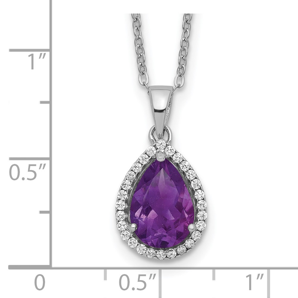 Sterling Silver Rhodium Polished Amethyst & CZ Necklace (QG4069FEB-18)