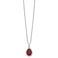 Sterling Silver Rhodium Polished Garnet & CZ Necklace view 2