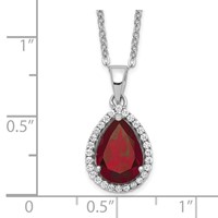 Sterling Silver Rhodium Polished Garnet & CZ Necklace view 3