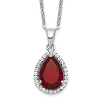 Sterling Silver Rhodium Polished Garnet & CZ Necklace view 1