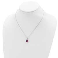 Sterling Silver Rhodium Plated Polished Clear CZ and Lab Created Ruby Pear Shaped Necklace, 18" view 4