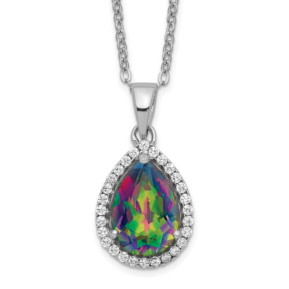 Sterling Silver Rhodium Polished Mystic Topaz & CZ Necklace (QG4069JUN-18)