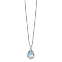 Sterling Silver Rhodium Polished Imitation Aquamarine & CZ Necklace view 2
