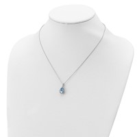 Sterling Silver Rhodium Polished Imitation Aquamarine & CZ Necklace view 4