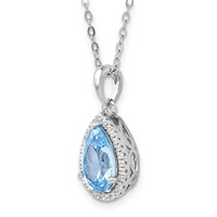 Sterling Silver Rhodium Polished Imitation Aquamarine & CZ Necklace view 5