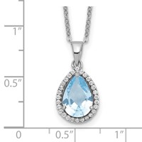 Sterling Silver Rhodium Polished Imitation Aquamarine & CZ Necklace view 3