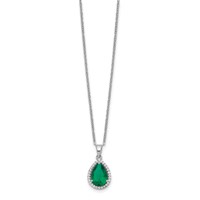 Sterling Silver Rhodium Simulated Emerald & CZ Necklace view 2