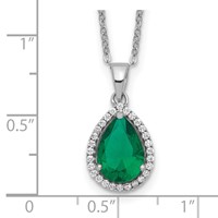 Sterling Silver Rhodium Simulated Emerald & CZ Necklace view 3