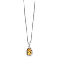 Sterling Silver Rhodium Polished Citrine & CZ Necklace view 2