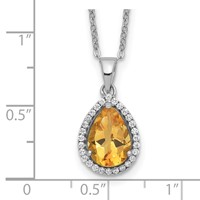 Sterling Silver Rhodium Polished Citrine & CZ Necklace view 3