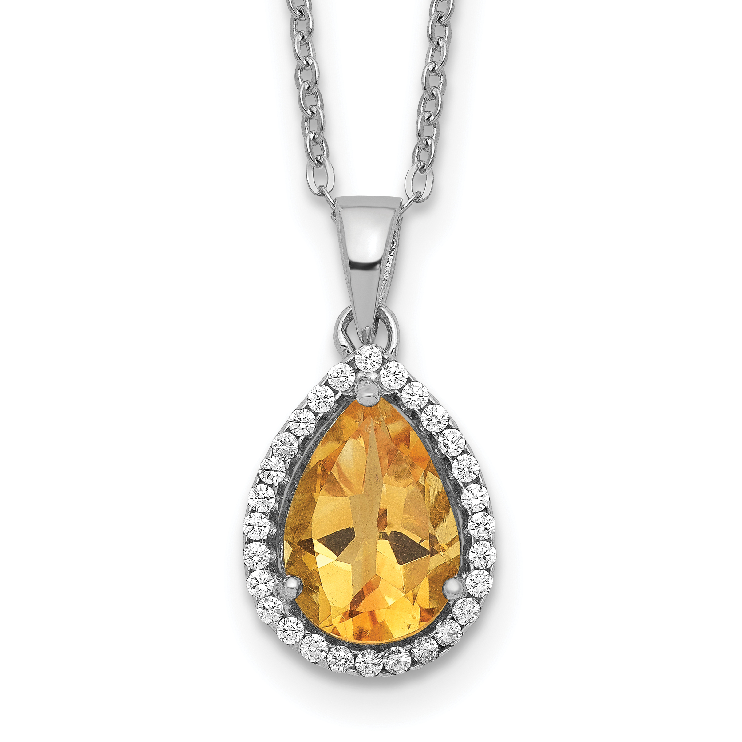 Sterling Silver Rhodium Polished Citrine & CZ Necklace (QG4069NOV-18)