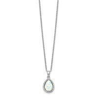 Sterling Silver Rhodium Polished Simulated Opal & CZ Necklace view 2