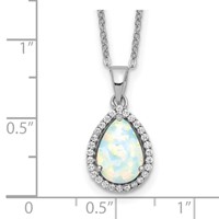 Sterling Silver Rhodium Polished Simulated Opal & CZ Necklace view 3