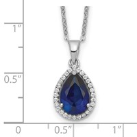 Sterling Silver Rhodium Created Sapphire & CZ Necklace view 3