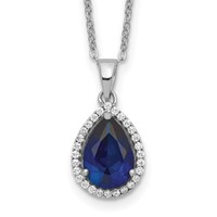 Sterling Silver Rhodium Created Sapphire & CZ Necklace view 1