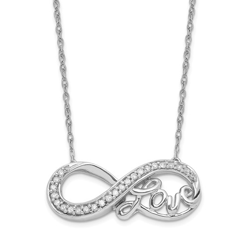 Sterling Silver Rhodium Diam. Infinity Symbol Love Necklace