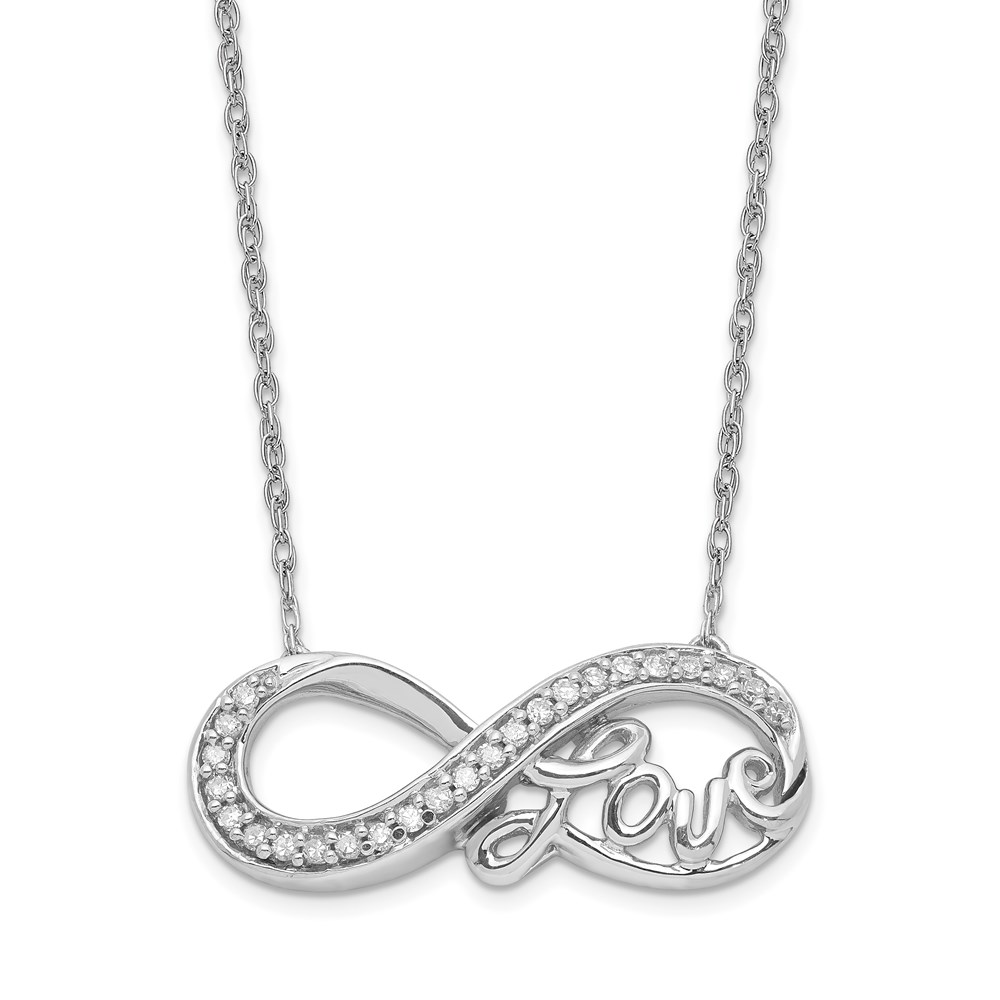 Sterling Silver Rhodium Diam. Infinity Symbol LOVE Necklace