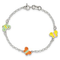 Sterling Silver Polished Multi-color Enamel Butterflies Bracelet, 6" view 4