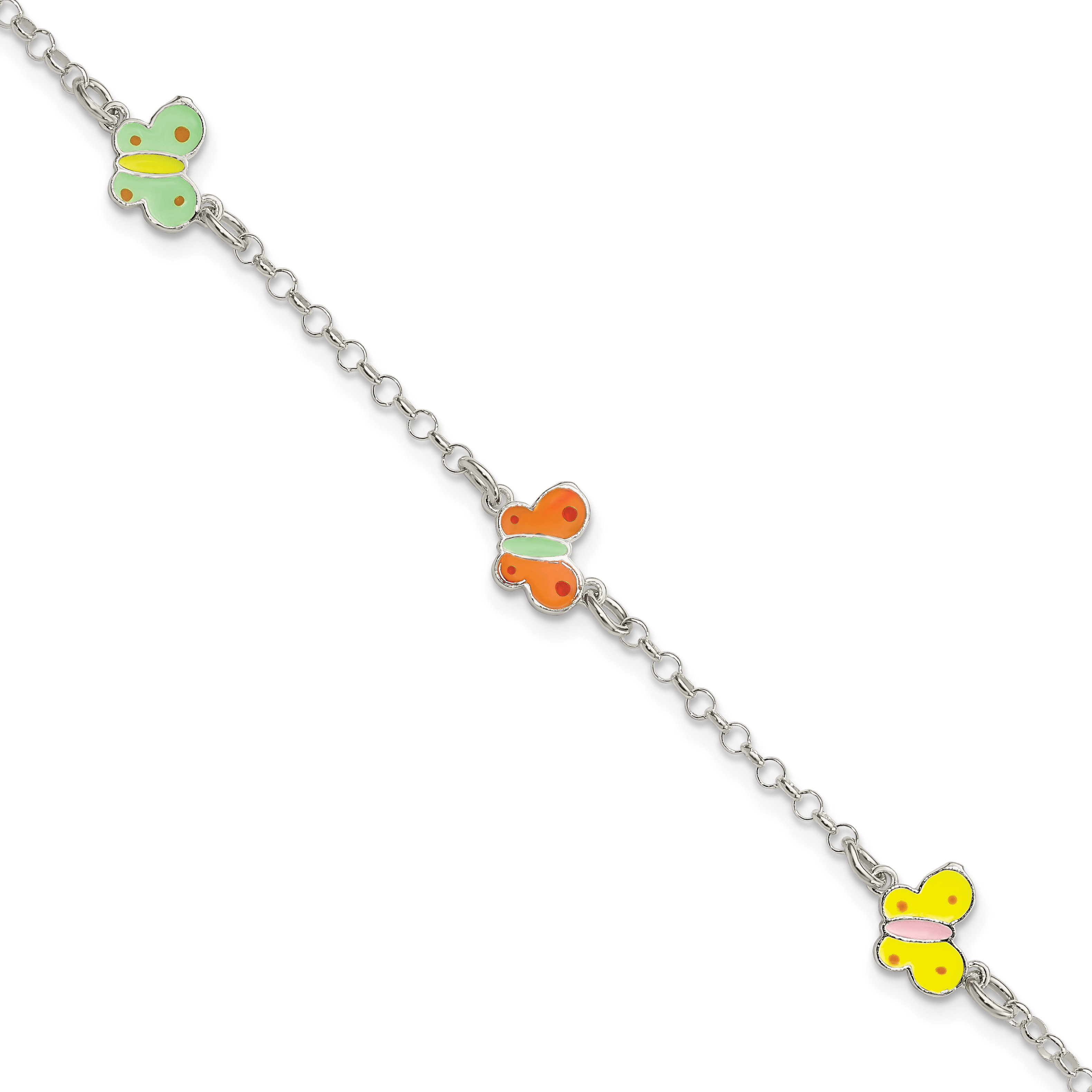Sterling Silver Polished Multi-color Enamel Butterflies Children's Bracelet (QG4076-6)