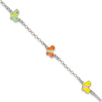 Sterling Silver Polished Multi-color Enamel Butterflies Bracelet, 6" view 1