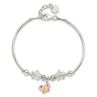 Sterling Silver Multi-color Enameled Butterfly and Crystal Stars Bracelet with 1 Inch Extension, 6" view 3